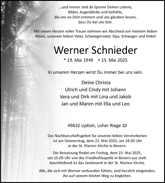 Anzeige von Werner Schnieder  von OM-Medien