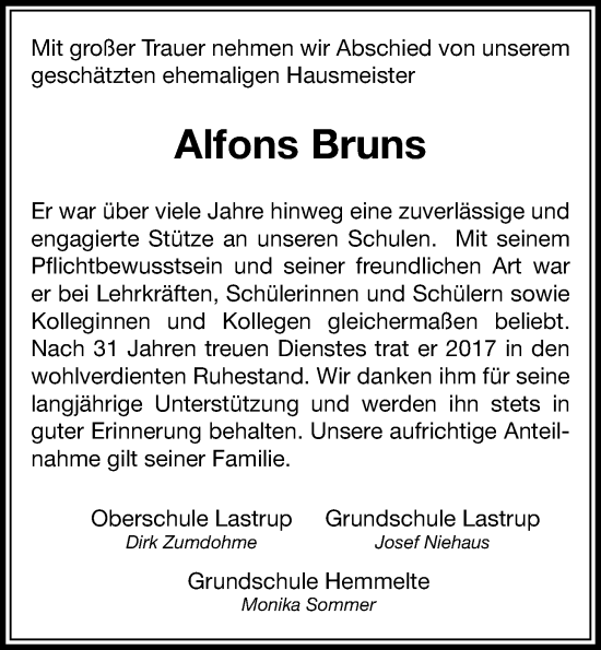 Anzeige von Alfons Bruns von OM-Medien