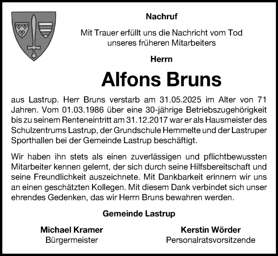 Anzeige von Alfons Bruns von OM-Medien