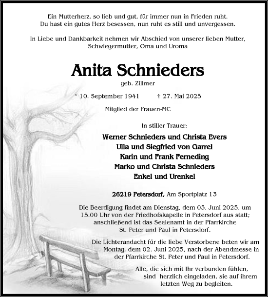 Anzeige von Anita Schnieders von OM-Medien