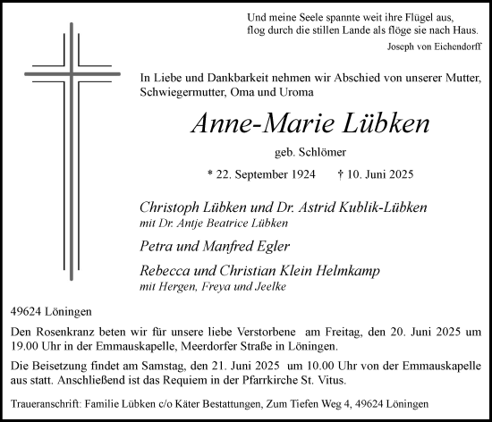 Anzeige von Anne-Marie Lübken von OM-Medien