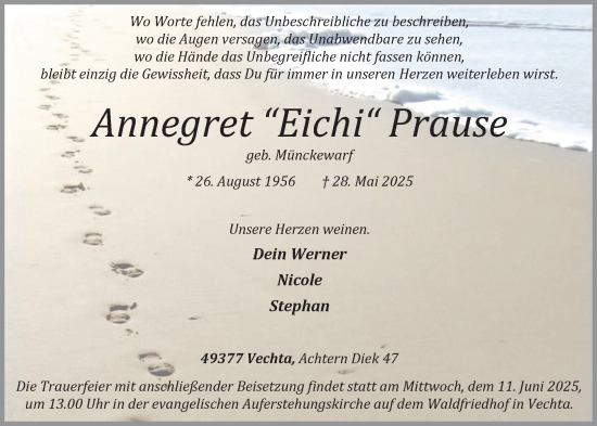 Anzeige von Annegret Prause von OM-Medien