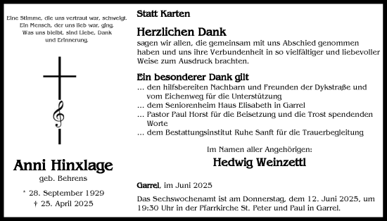 Anzeige von Anni Hinxlage von OM-Medien