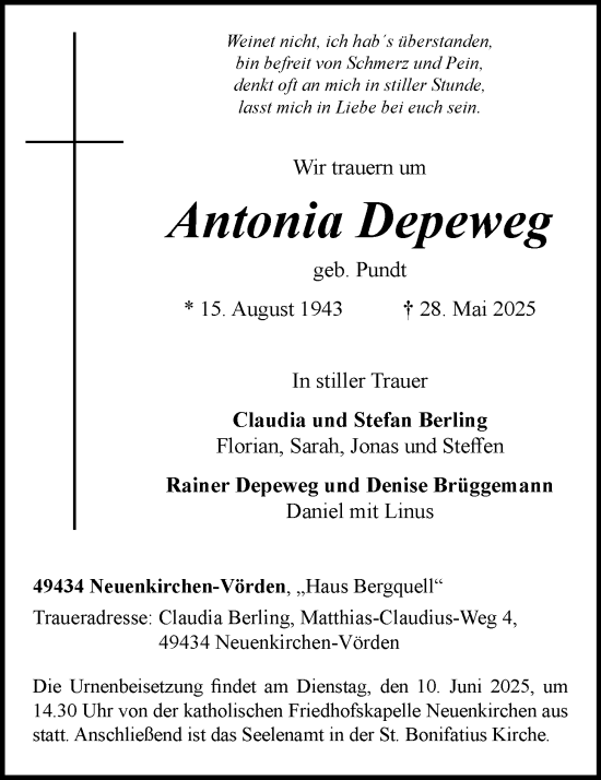 Anzeige von Antonia Depeweg von OM-Medien