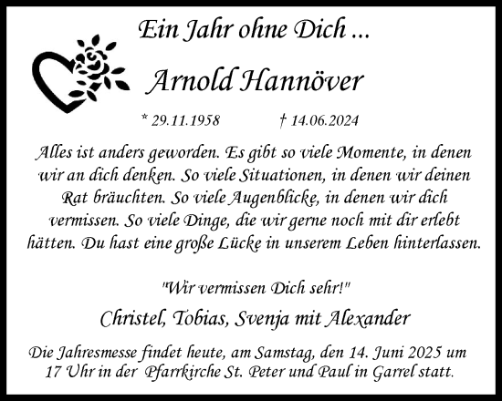 Anzeige von Arnold Hannöver von OM-Medien