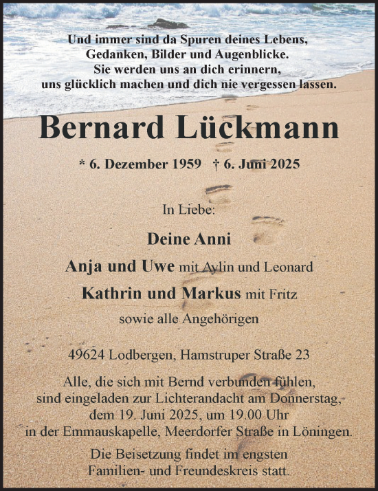 Anzeige von Bernard Lückmann von OM-Medien