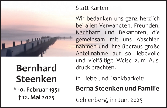 Anzeige von Bernhard Steenken von OM-Medien