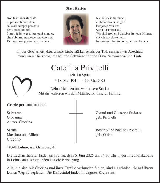 Anzeige von Caterina Privitelli von OM-Medien