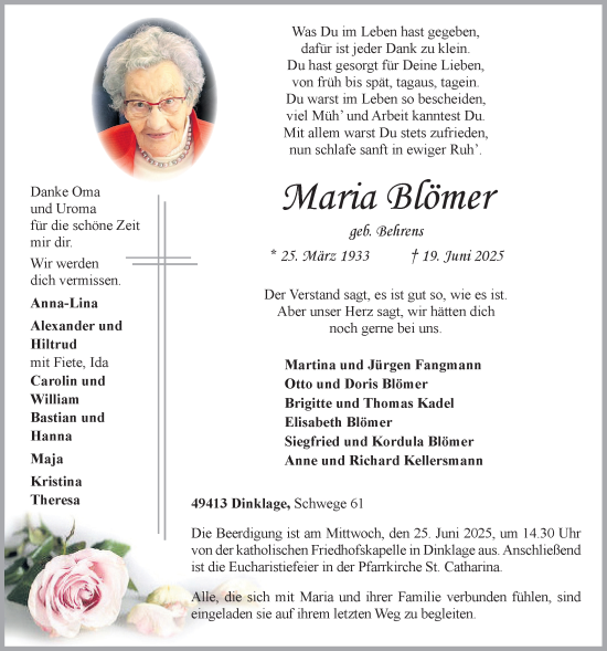 Anzeige von Maria Blömer von OM-Medien