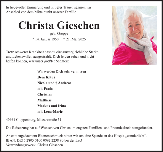 Anzeige von Christa Gieschen von OM-Medien