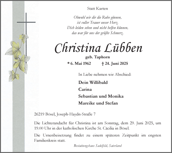 Anzeige von Christina Lübben von OM-Medien