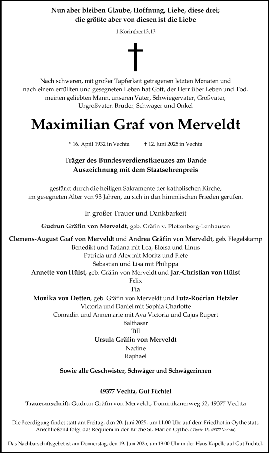 Anzeige von Maximilian Graf von Merveldt  von OM Medien