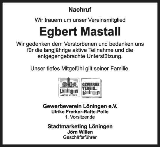 Anzeige von Egbert Mastall von OM-Medien