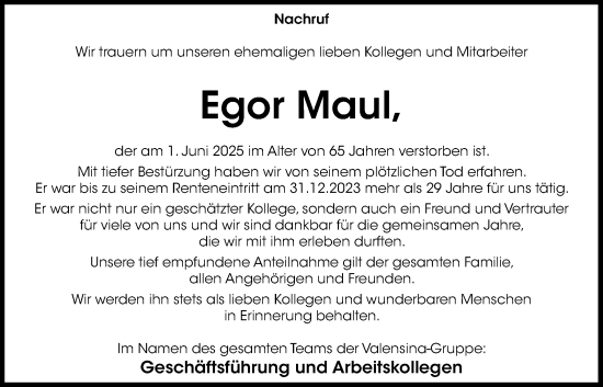 Anzeige von Egor Maul von OM-Medien