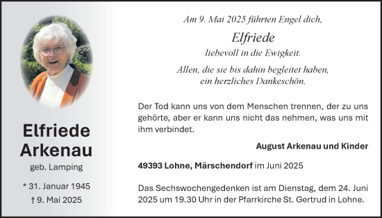 Anzeige von Elfriede Arkenau von OM-Medien