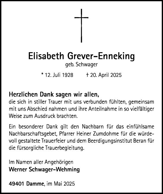 Anzeige von Elisabeth Grever-Enneking von OM-Medien