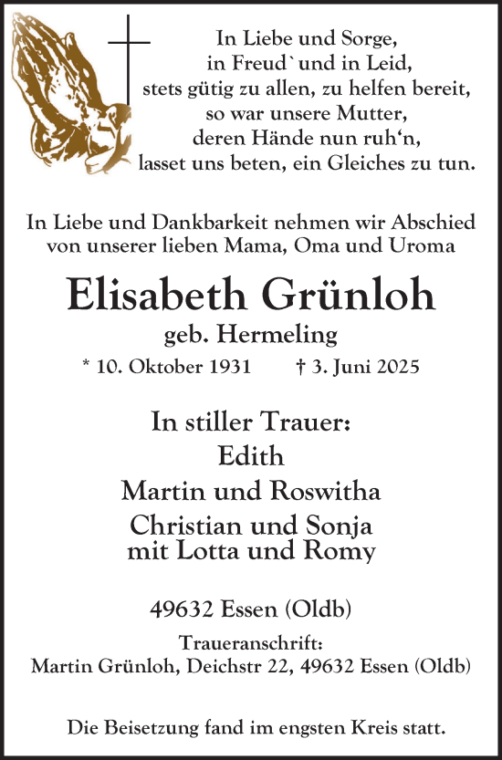 Anzeige von Elisabeth Grünloh von OM-Medien