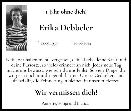 Anzeige von Erika Debbeler von OM-Medien