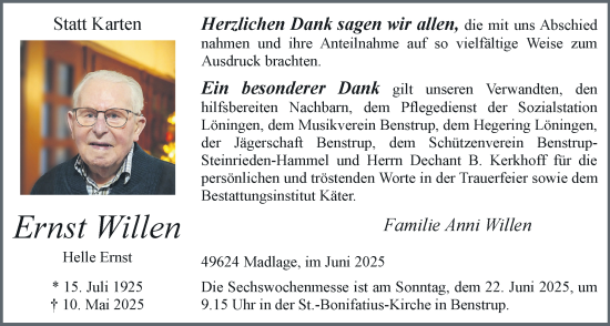 Anzeige von Ernst Willen von OM-Medien