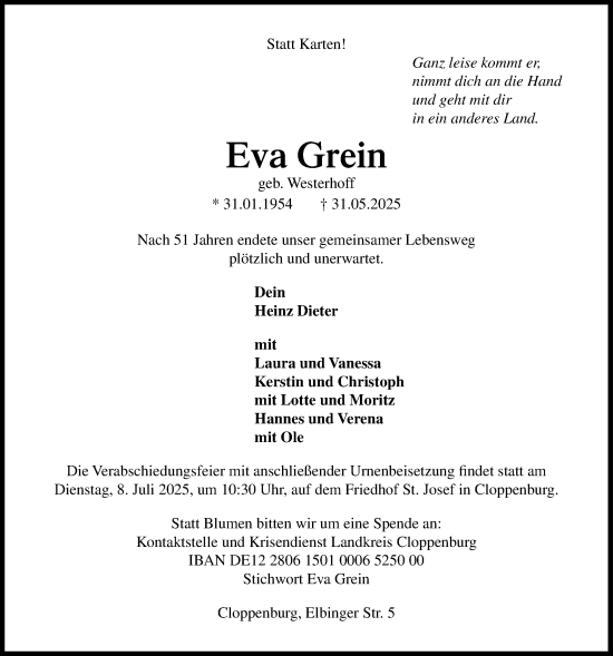 Anzeige von Eva Grein von OM-Medien