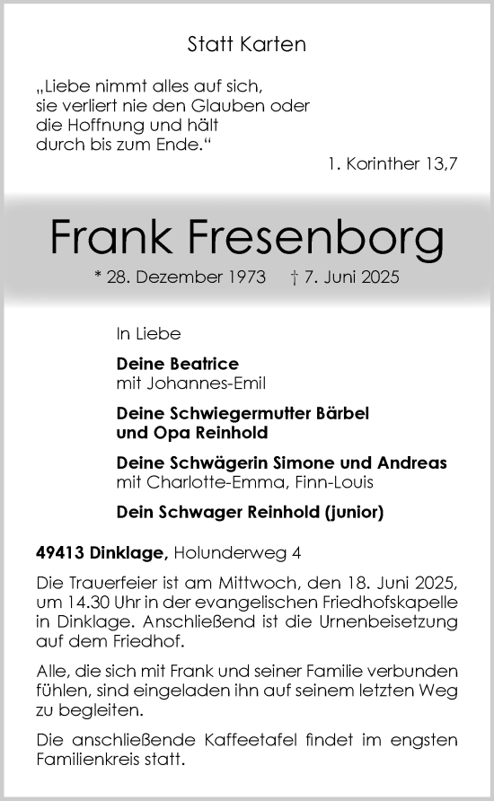 Anzeige von Frank Fresenborg von OM-Medien