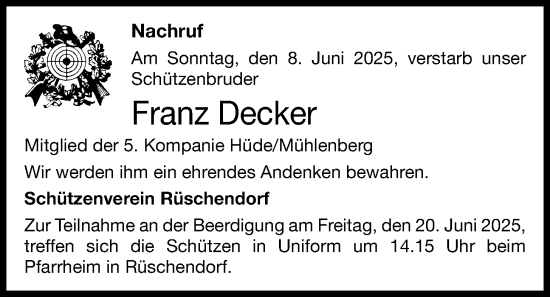 Anzeige von Franz Decker von OM-Medien