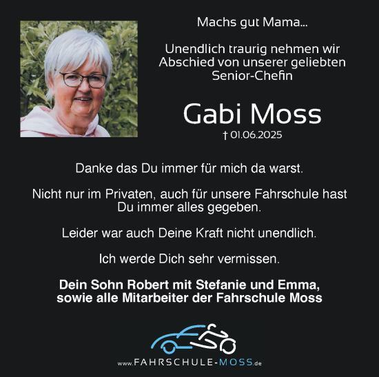 Anzeige von Gabi Moss von OM-Medien