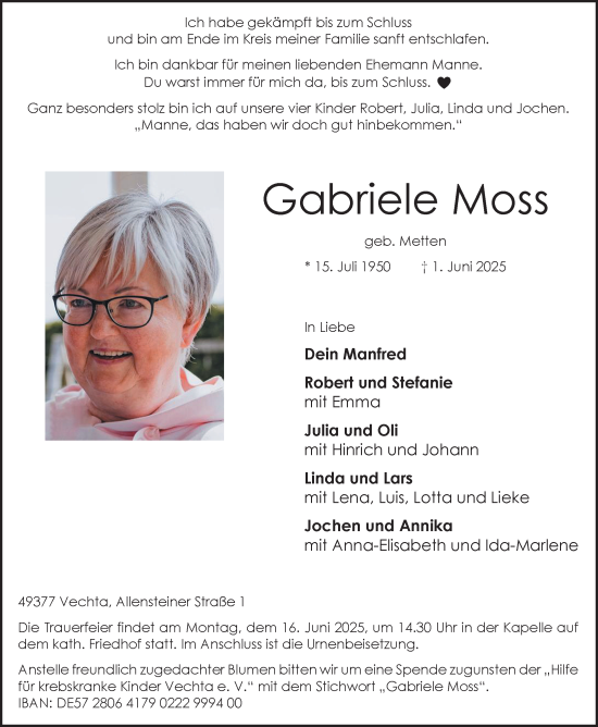 Anzeige von Gabriele Moss von OM-Medien