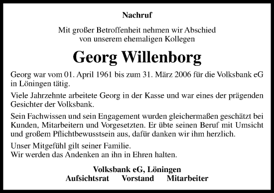Anzeige von Georg Willenborg von OM-Medien