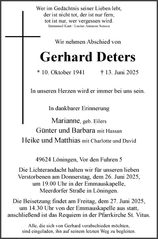 Anzeige von Gerhard Deters von OM-Medien