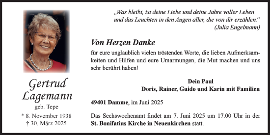 Anzeige von Gertrud Lagemann von OM-Medien