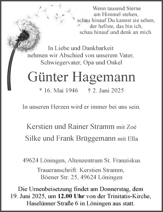 Anzeige von Günter Hagemann von OM-Medien