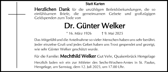 Anzeige von Günter Welker von OM-Medien
