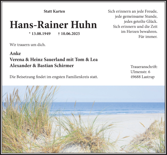 Anzeige von Hans-Rainer Huhn von OM-Medien