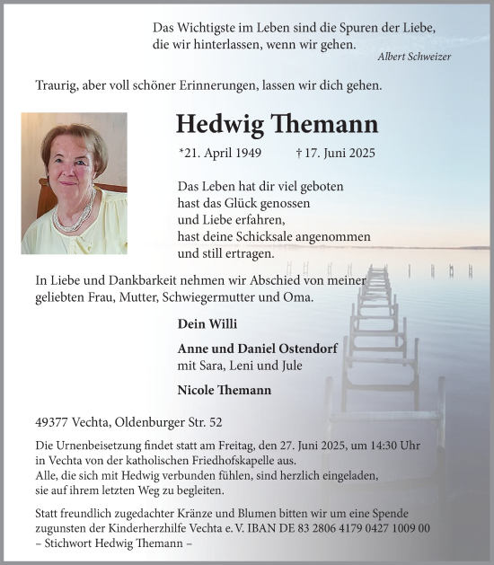 Anzeige von Hedwig Themann von OM-Medien