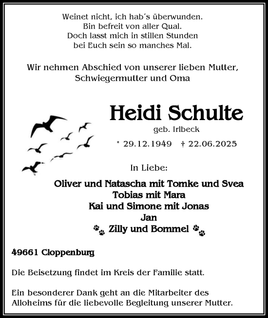 Anzeige von Heidi Schulte von OM-Medien