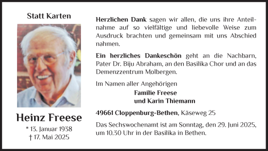 Anzeige von Heinz Freese von OM-Medien