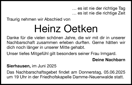 Anzeige von Heinz Oetken von OM-Medien