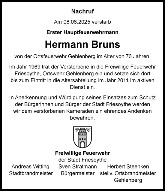 Anzeige von Hermann Bruns von OM-Medien