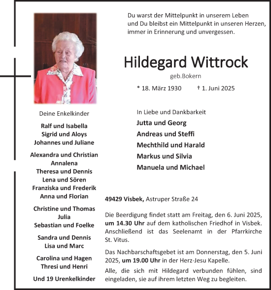 Anzeige von Hildegard Wittrock von OM-Medien