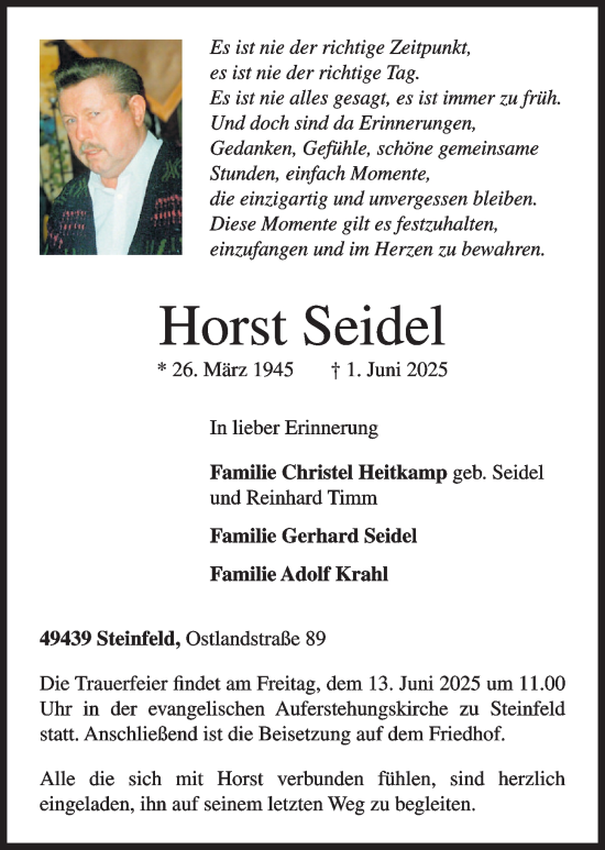 Anzeige von Horst Seidel von OM-Medien