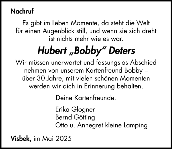 Anzeige von Hubert Deters von OM-Medien