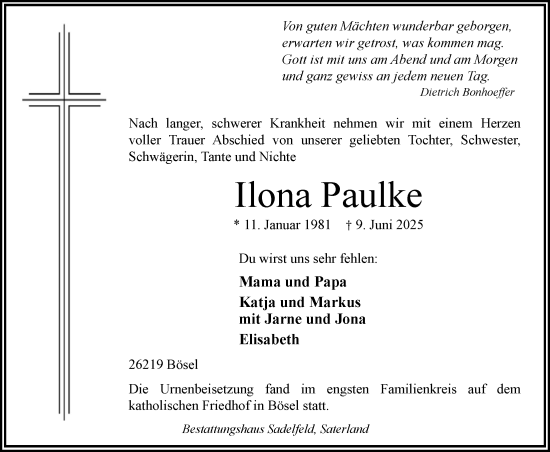 Anzeige von Ilona Paulke von OM-Medien