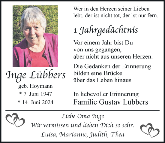Anzeige von Inge Lübbers von OM-Medien