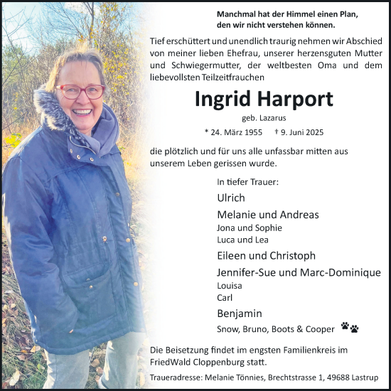 Anzeige von Ingrid Harport von OM-Medien