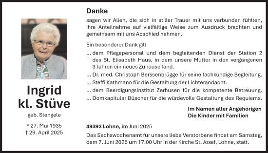 Anzeige von Ingrid kl. Stüve von OM-Medien