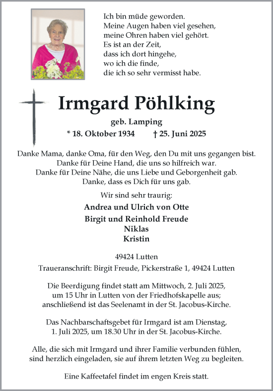 Anzeige von Irmgard Pöhlking von OM-Medien