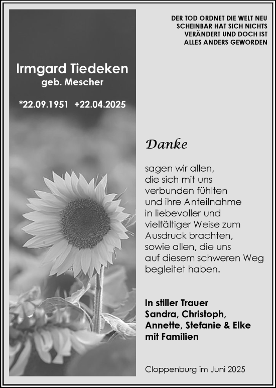 Anzeige von Irmgard Tiedeken von OM-Medien