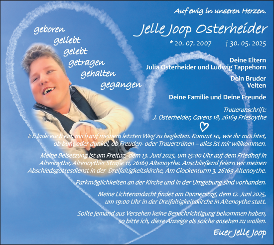 Anzeige von Jelle Joop Osterheider von OM-Medien