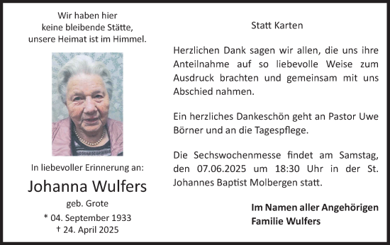 Anzeige von Johanna Wulfers von OM-Medien